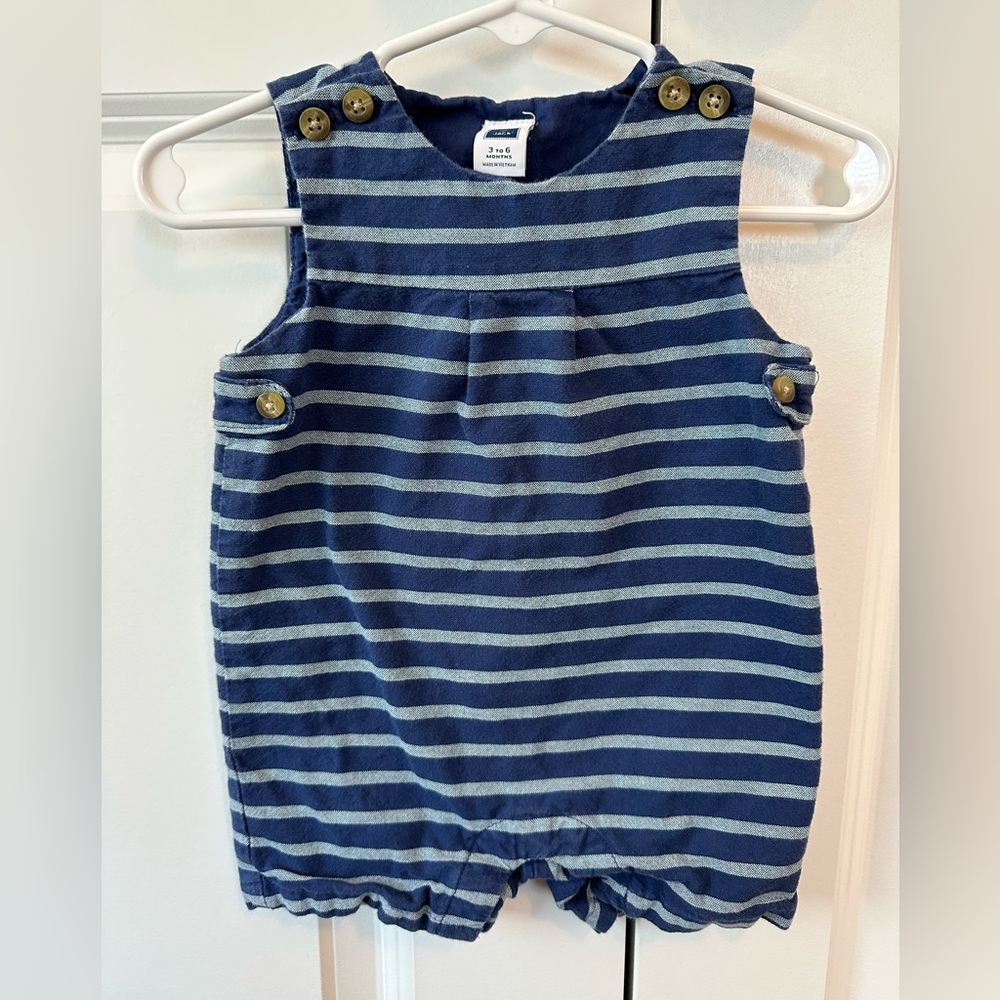 Janie and Jack Navy Striped Oxford One Piece (Size 3-6 Months)
